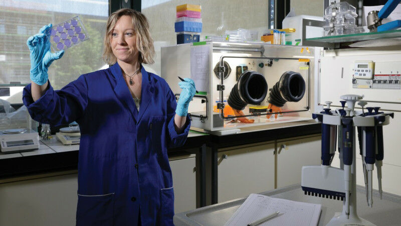 A pesquisadora da EPFL Shannon David no Laboratório de Virologia Experimental (LEV) a