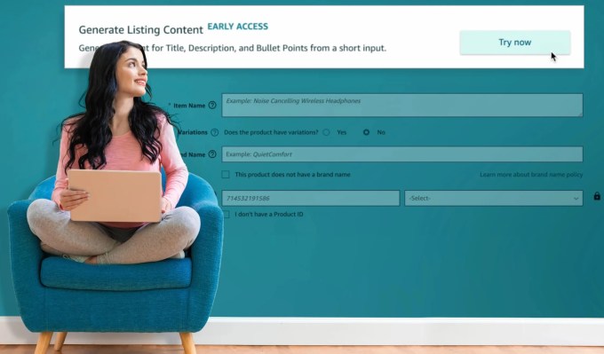 Imagem de marketing da Amazon para listagens generativas baseadas em IA