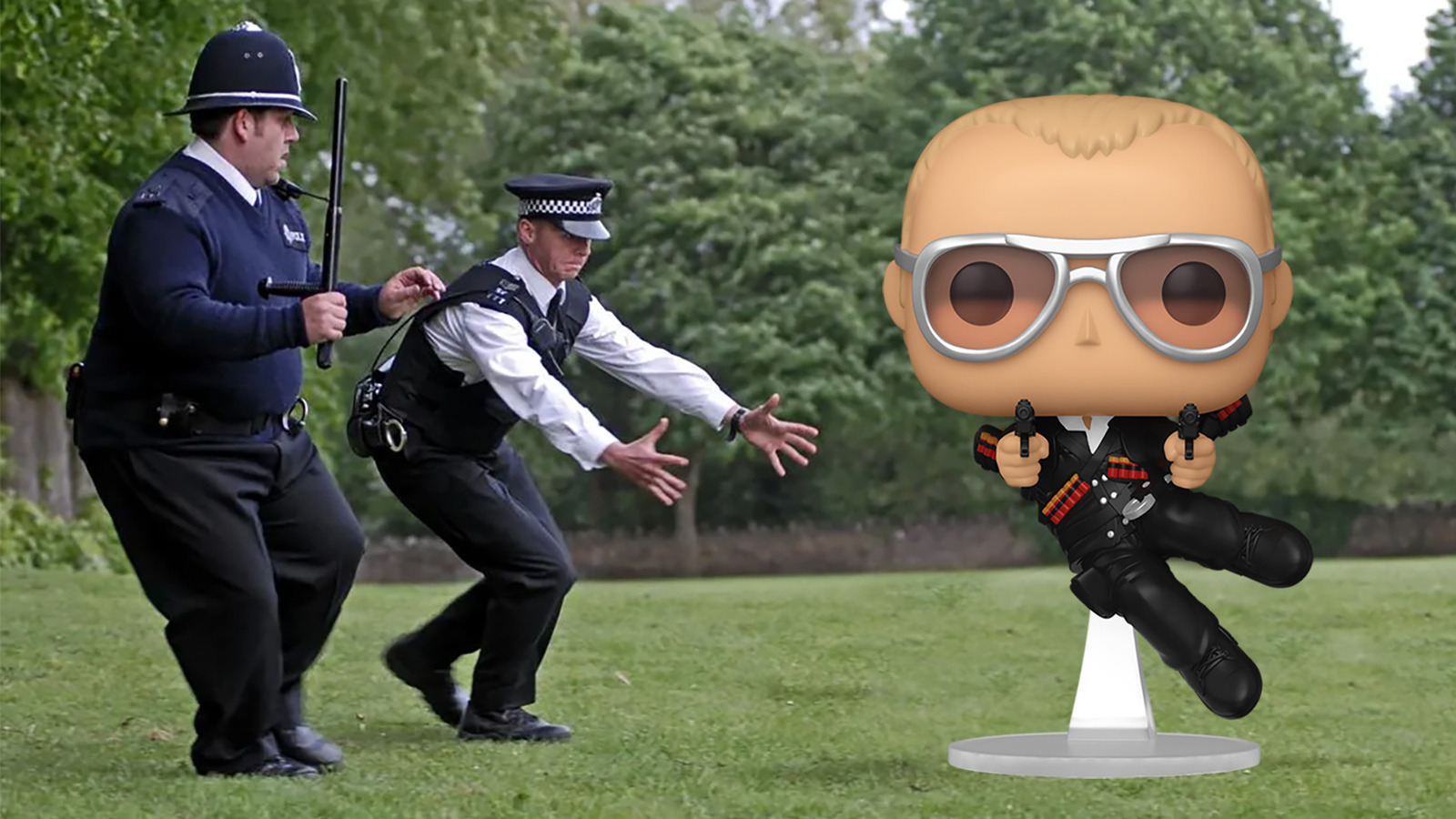 New Hot Fuzz Funko POP dispara duas armas enquanto pula no ar [Exclusive]