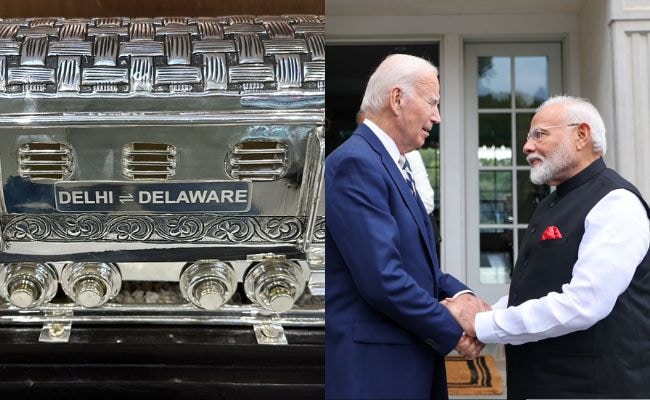 Modelo de trem prateado do PM Modi, xale de pashmina presenteado a Joe e Jill Biden