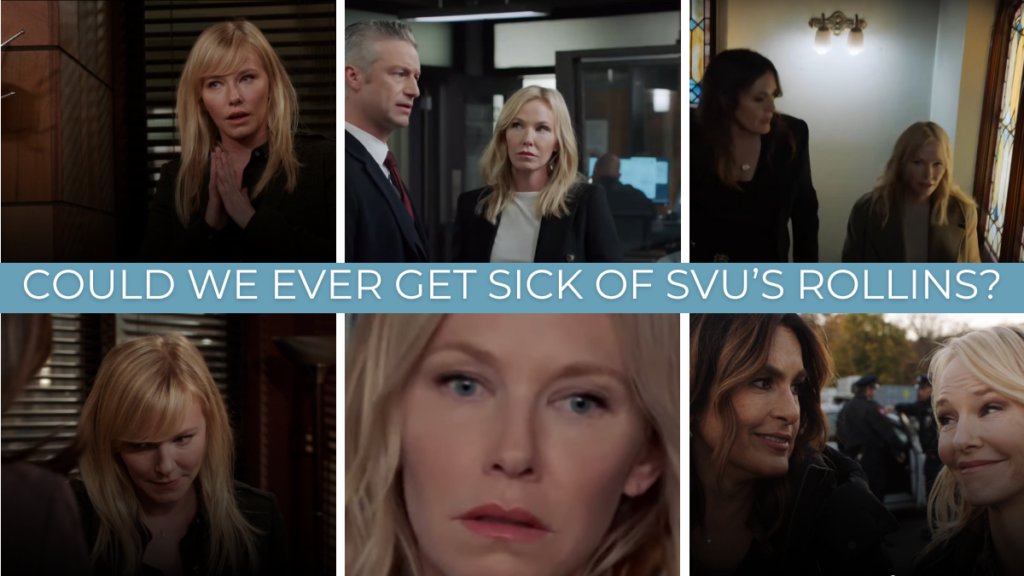 Colagem de fotos de Amanda Rollins, de Law & Order: SVU, com um banner perguntando se poderíamos enjoar dela