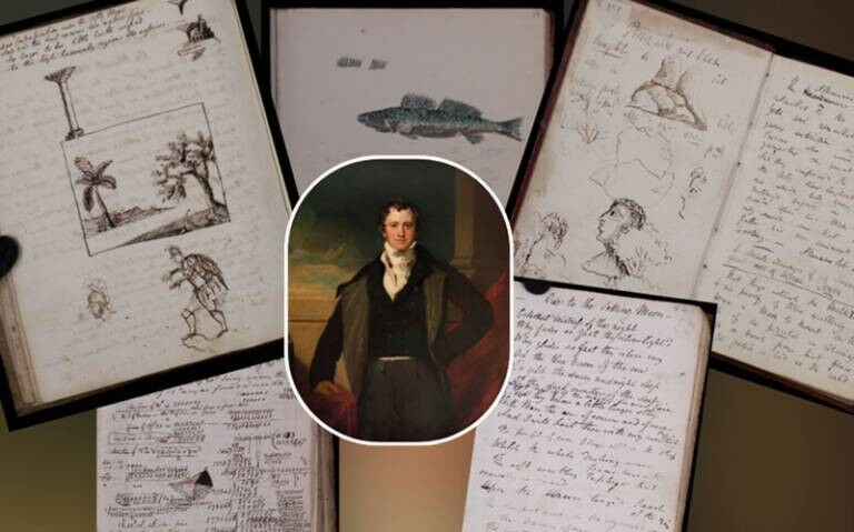 Sir Humphry Davy e páginas de seus cadernos